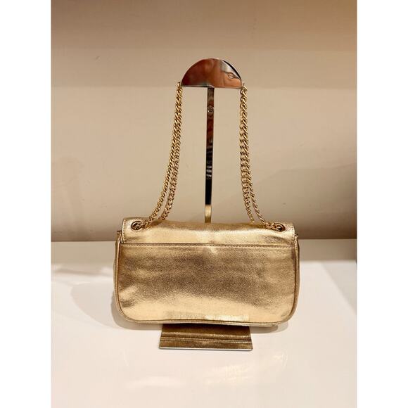 Michael Kors Jet Set Chain Strap Metallic Leather Shoulder Flap Clutch Bag Gold - Picture 4 of 11